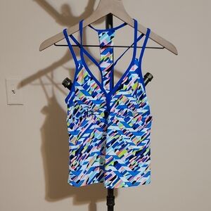 Gossip Blue and Yellow Crop Bikini with Graphic Cut Out Tankini Tank NWT